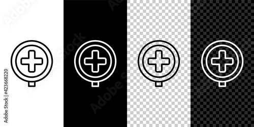 Set line Hospital road traffic icon isolated on black and white, transparent background. Traffic rules and safe driving. Vector
