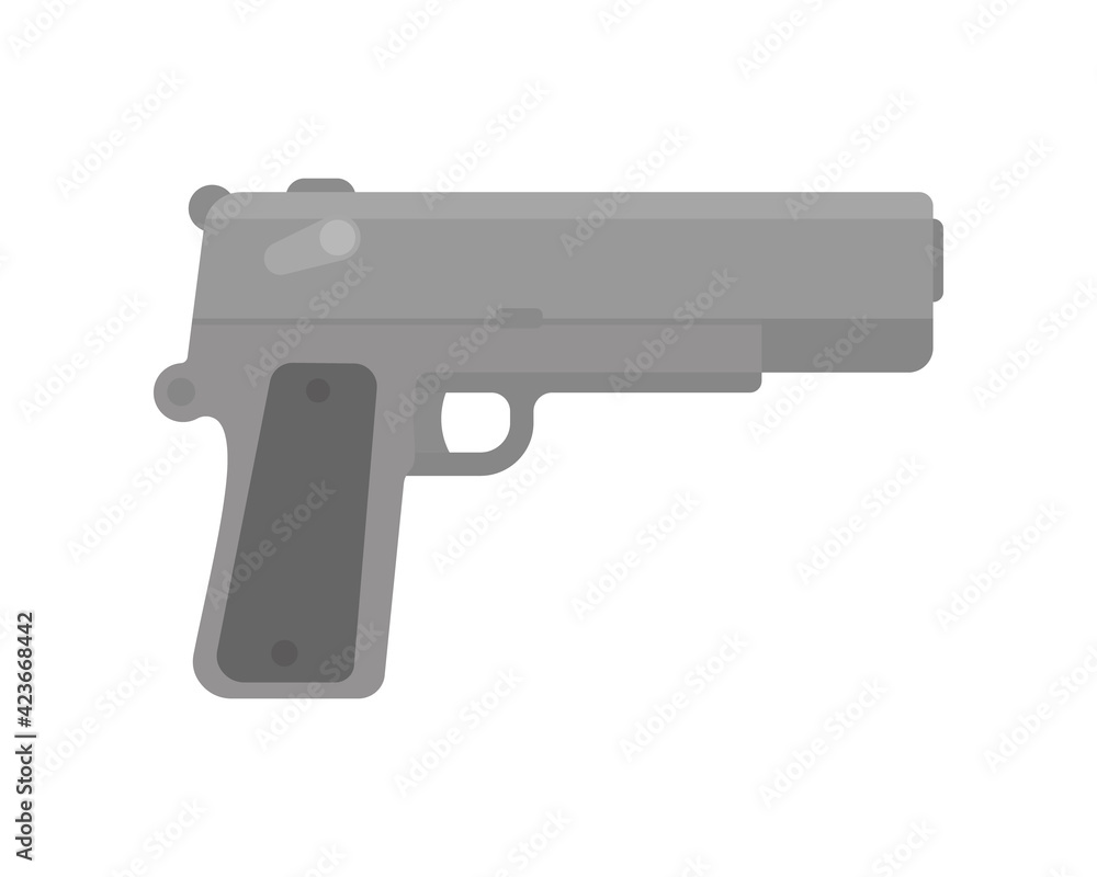 Simple Pistol Gun Icon flat Vector Illustration on the white background, Weapon Vector. Military Equipment