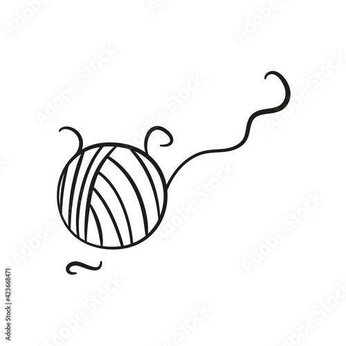 Clew ball of thread in doodle style. Skein of yarn for knitting Hand drawn line drawing vector illustration.