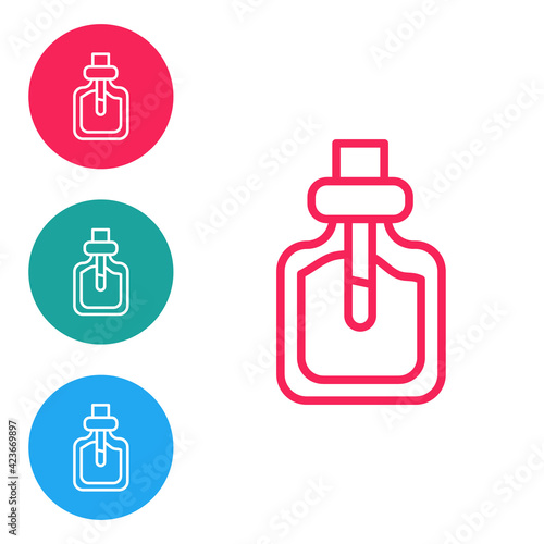 Red line Perfume icon isolated on white background. Set icons in circle buttons. Vector