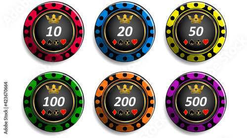 set of custom colorful poker chips