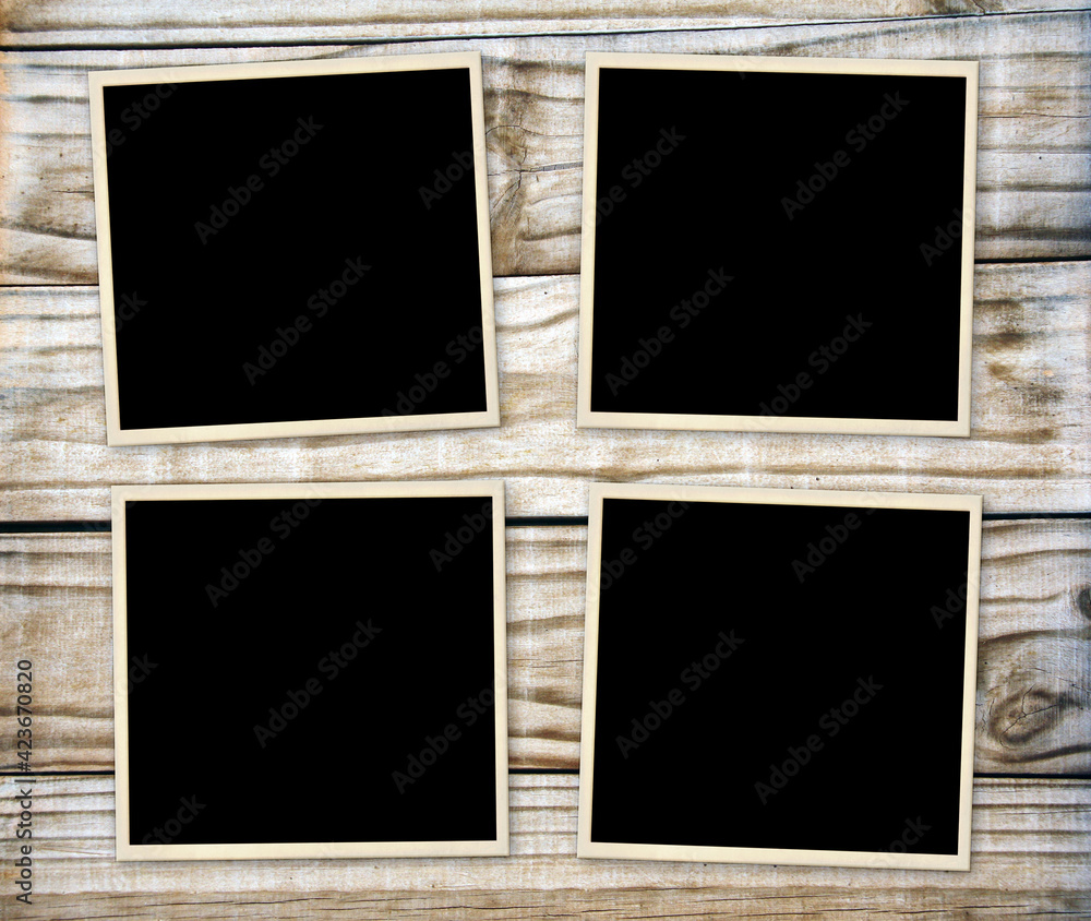 Four retro photos on old wooden boards Four retro photos on old wooden boards