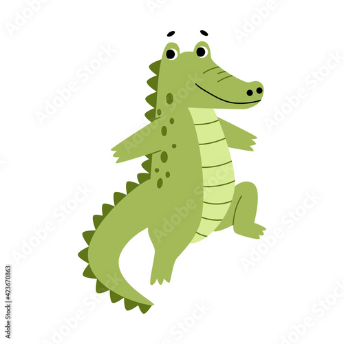 Vector illustration of a cute crocodile on white background