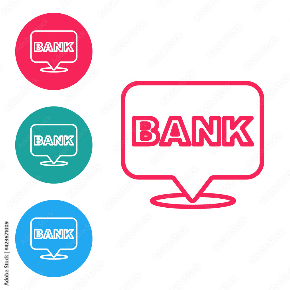 Red line Bank building icon isolated on white background. Set icons in circle buttons. Vector Red line Bank building icon isolated on white background. Set icons in circle buttons. Vector