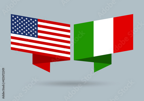 USA and Italy flags. Italian and American national symbols. Vector illustration.