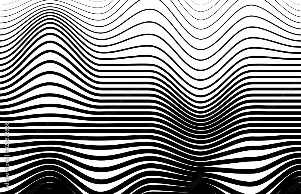 Black and White Retro Vector Illustration. Art optical wave abstract background, black and white. Modern pattern of black wavy lines on a white background Black and White Retro Vector Illustration. Art optical wave abstract background, black and white. Modern pattern of black wavy lines on a white background