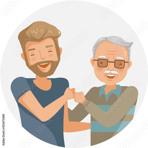 Elderly man with son are fist bump