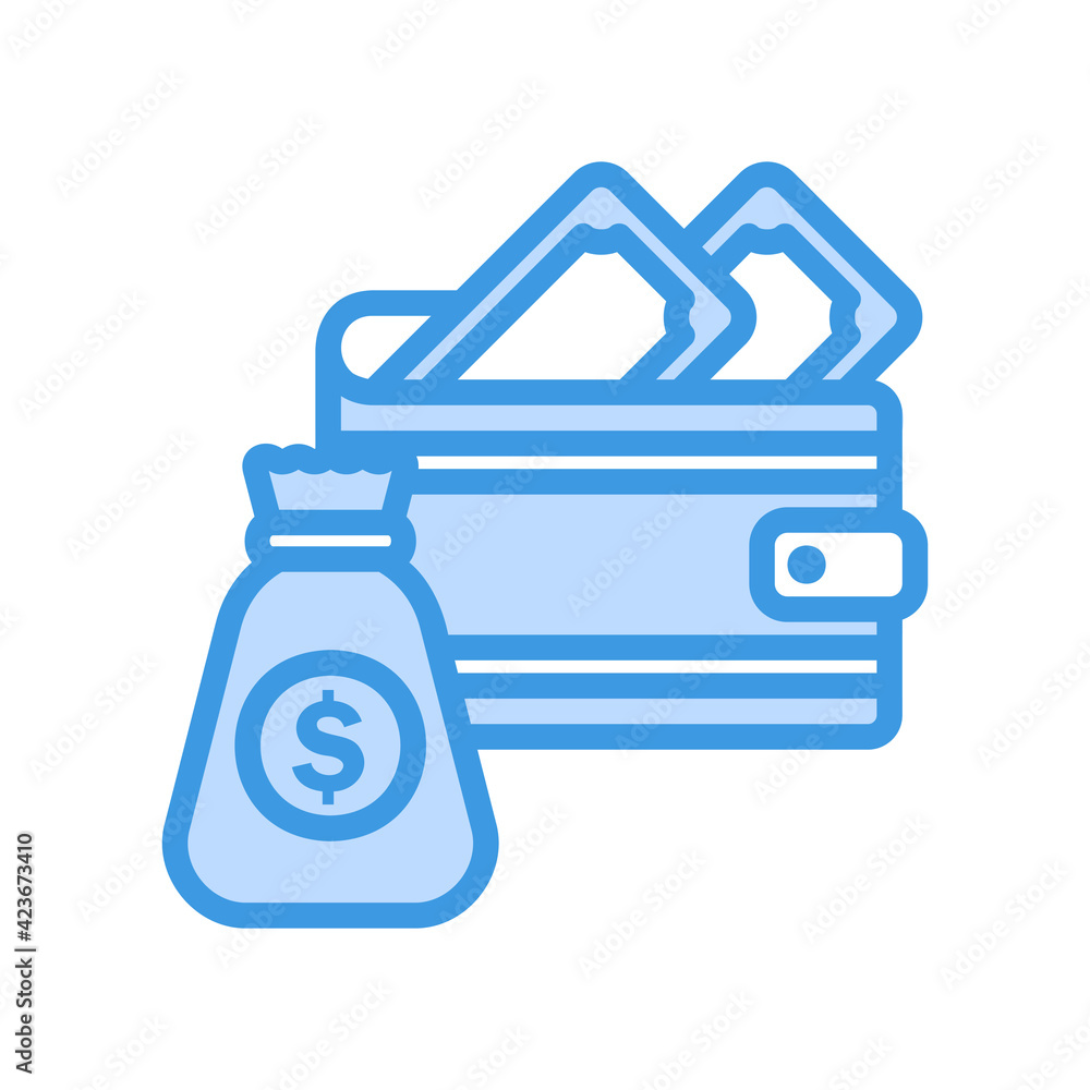 Money icon vector illustration in blue style about marketing and growth for any projects Money icon vector illustration in blue style about marketing and growth for any projects