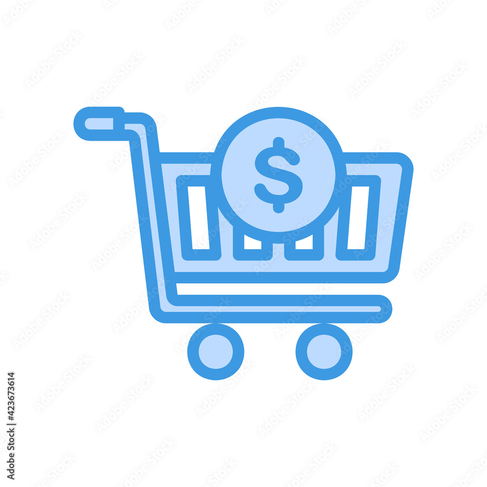 Shopping cart icon vector illustration in blue style about marketing and growth for any projects Shopping cart icon vector illustration in blue style about marketing and growth for any projects