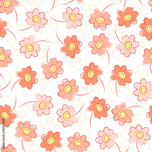 Pink Flowers Seamless Pattern. Daisy Floral Vector Background