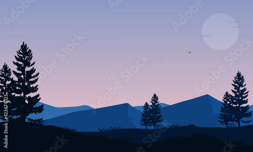 Amazing Mountain views in the morning from the edge of the city. Vector illustration