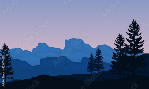 Beautiful natural scenery in the countryside when in the sunrises. Vector illustration