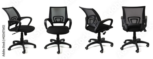 set of Office or gaming chair isolated on white background in various points of view