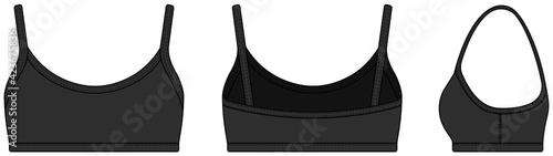 Women’s sports bra template vector illustration ( front, back, side ) | Black