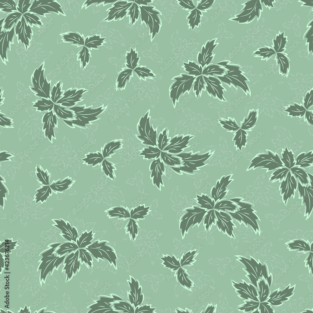 Foliage seamless pattern. Green Basil Leaves background. Herbal texture. Foliage seamless pattern. Green Basil Leaves background. Herbal texture.