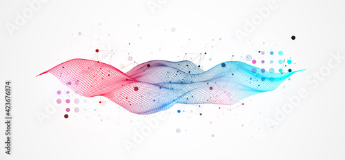The abstract wave is made in a frame style in a bright gradient color. Template for science and technology presentation.