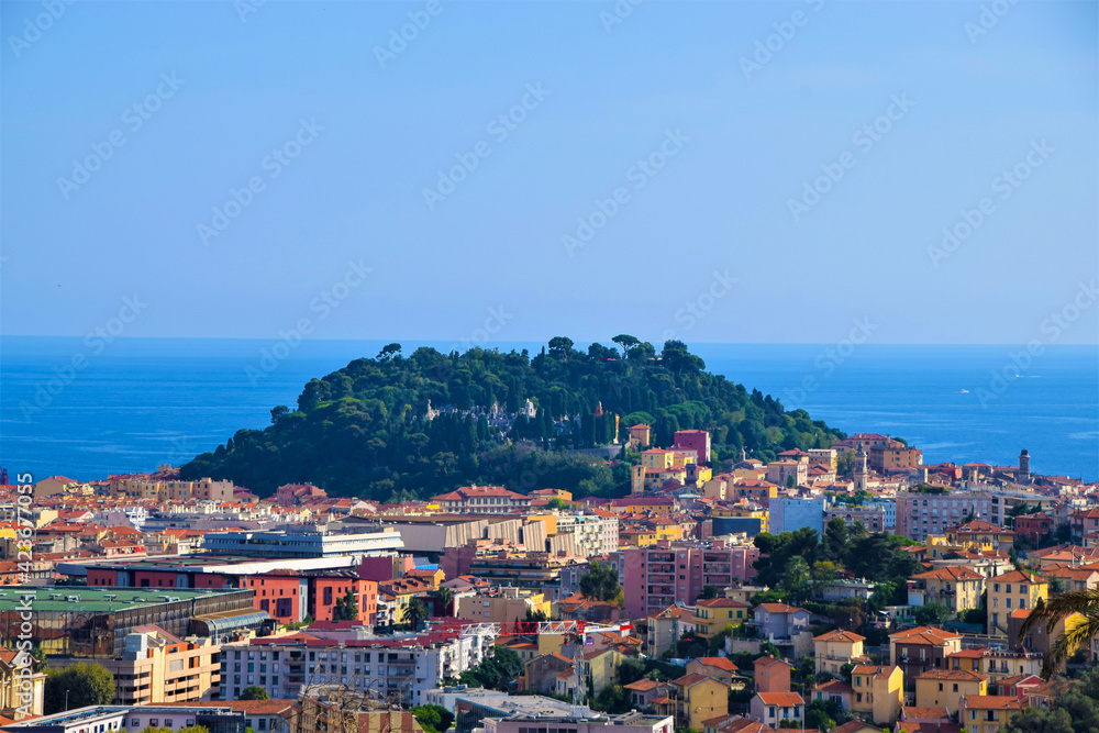 Castle Hill and city aerial panoramic view, Nice, South of France.