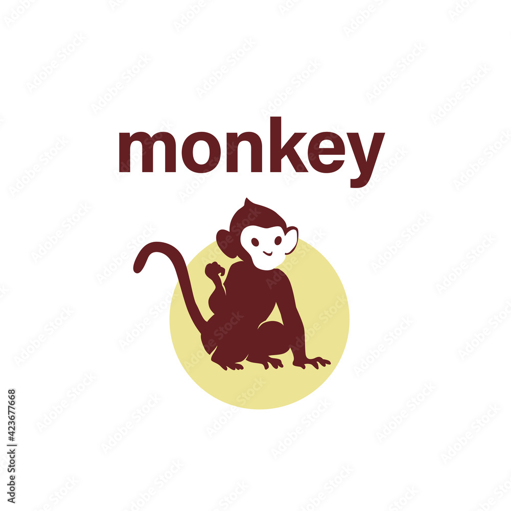 Obraz premium Monkey animal silhouette isolated on white background. Vector flat illustration. For banners, cards, advertising, congratulations, logo.