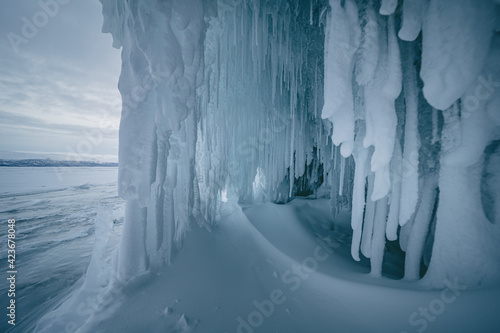 The frozen lake Torneträsk in Swedish Lapland. Beautiful ice forms create an amazing sight.