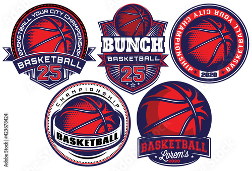 Set of color templates on the theme of basketball. Vector editable illustration. Elements for business card design, style, website, print on a t-shirt