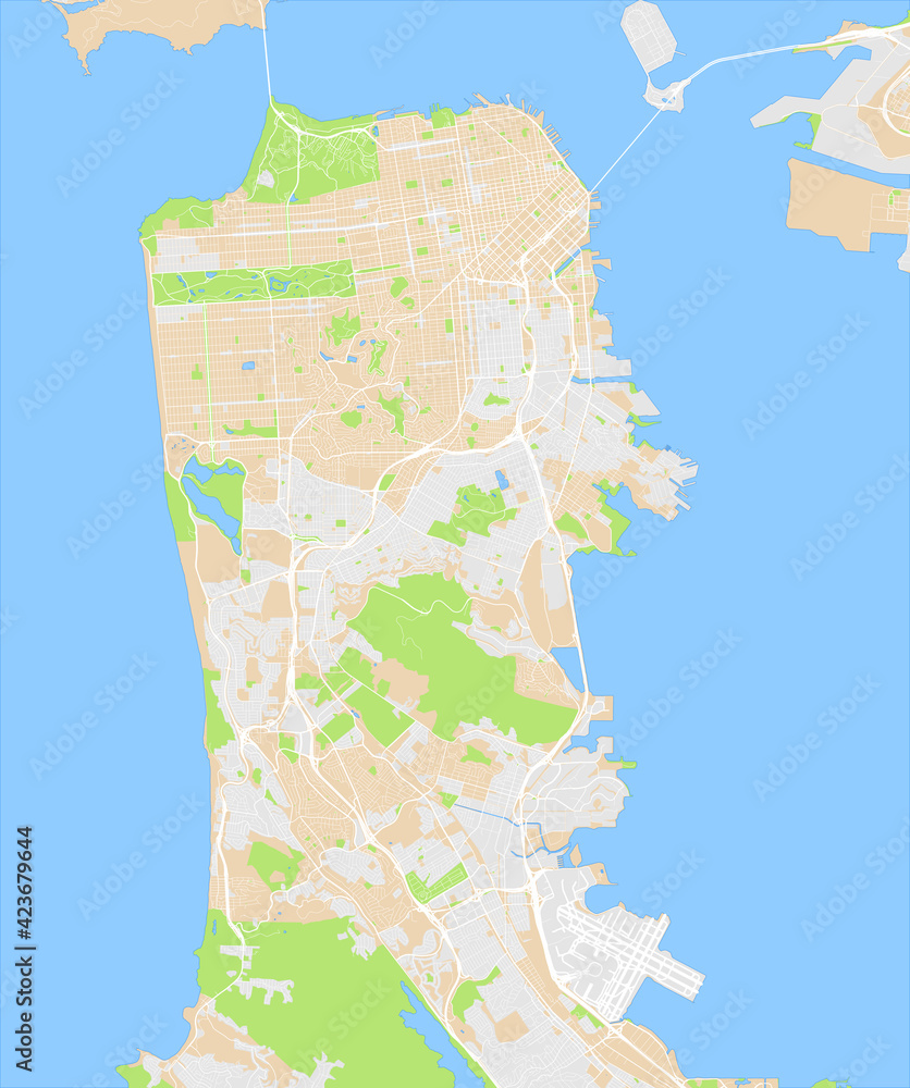 Urban city map of San Francisco, California - obrazy, fototapety, plakaty 
