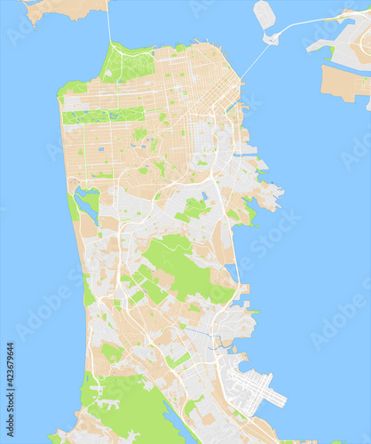 Urban city map of San Francisco, California