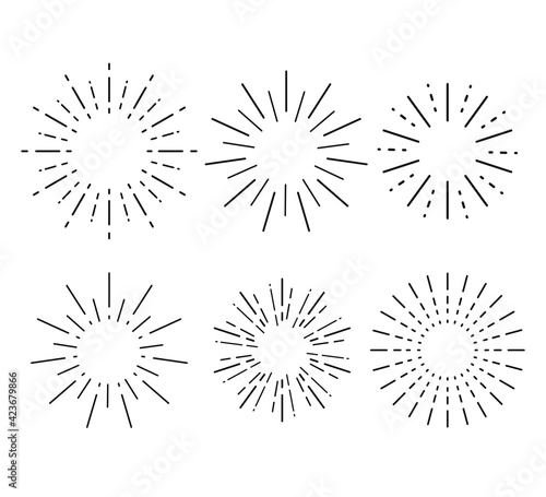 Sunburst set. Collection sunburst, star, firework explosion. Vector illustration.