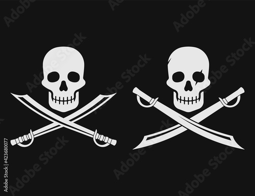Pirate skull and blades icon. Vector illustration.