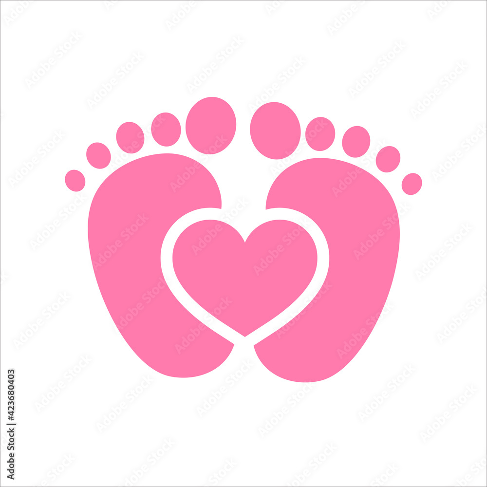 Vector design of newborn baby footprints with heart shape Leave space for adding text. Vector design of newborn baby footprints with heart shape Leave space for adding text.