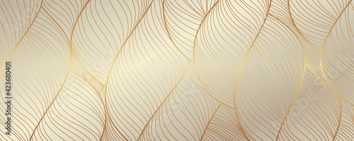Gold abstract line arts background vector. Luxury wall paper design for prints, wall arts and home decoration, cover and packaging design.