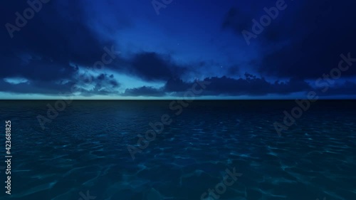Beautiful tranquil natural vacation seascape with scenic ocean waves in tropical environment, deep clear transparent pure blue water background. A summer travel in paradise, peaceful 3D render