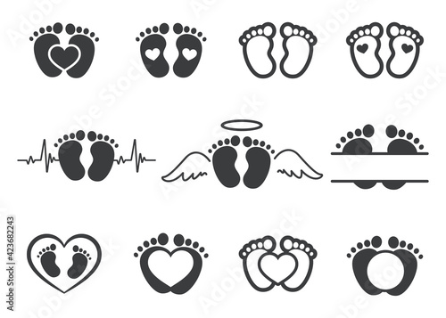 Vector design of newborn baby footprints with heart shape Leave space for adding text.