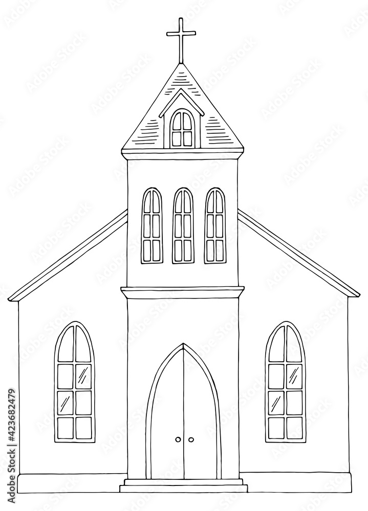 Church exterior graphic black white sketch illustration vector 