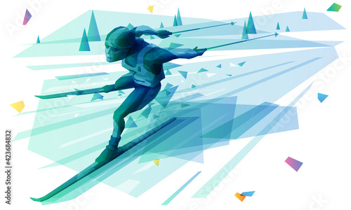 Male skier running the race
