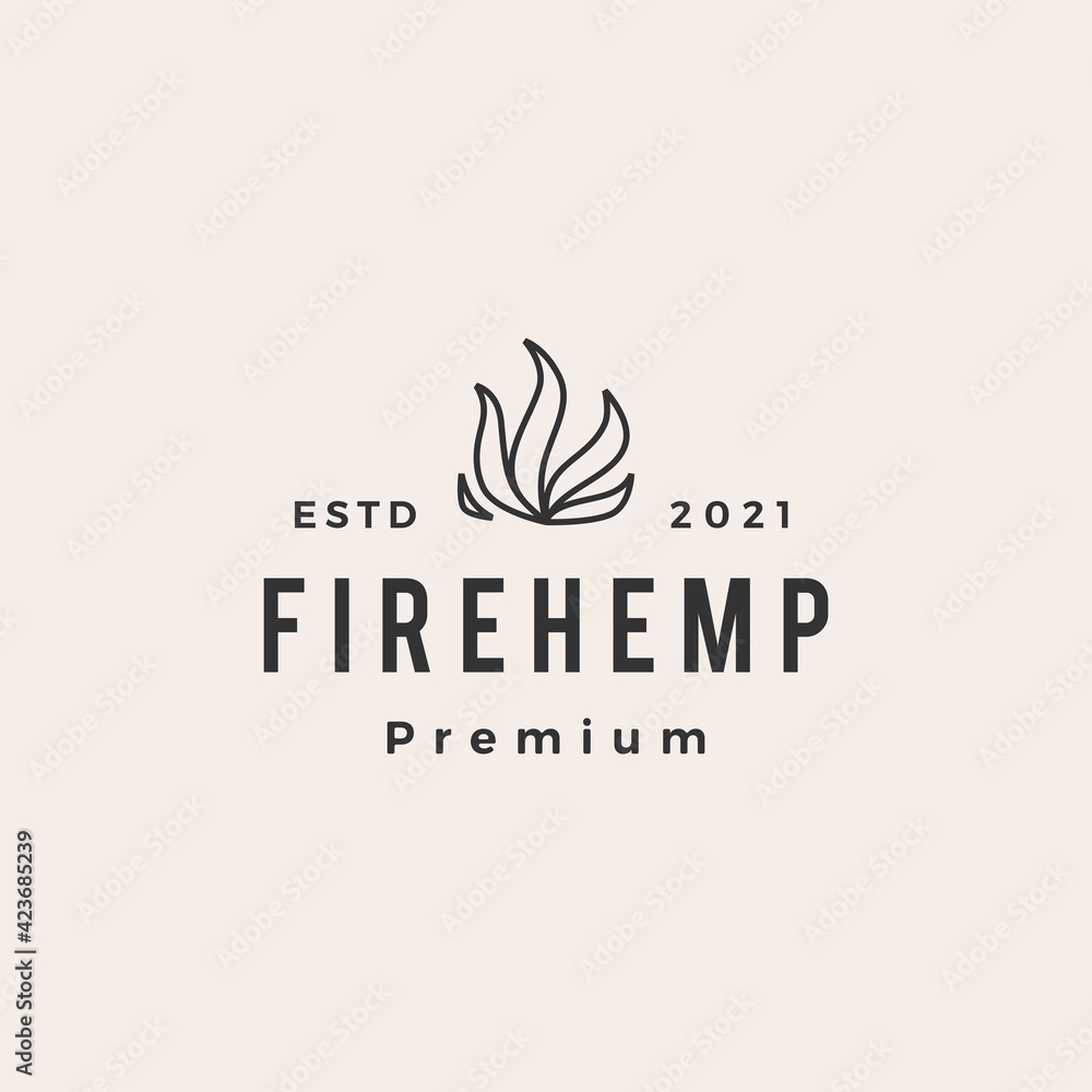 Fototapeta premium fire cannabis hemp flame hipster vintage logo vector icon illustration