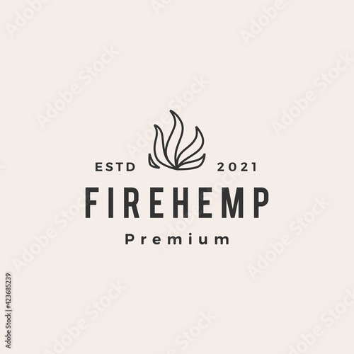 fire cannabis hemp flame hipster vintage logo vector icon illustration