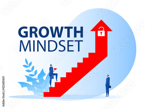 businessman walking on staircase on arrow growth mindset to career concept vector illustrator