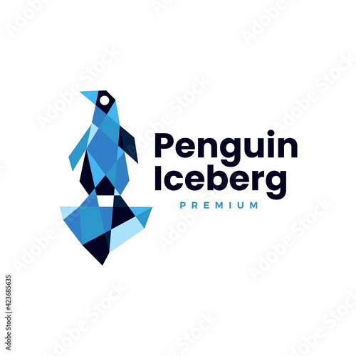 penguin ice berg geometric polygonal logo vector icon illustration