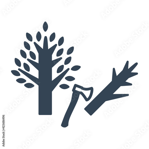 Vector black icon forestry and silviculture, cutting tree, axe