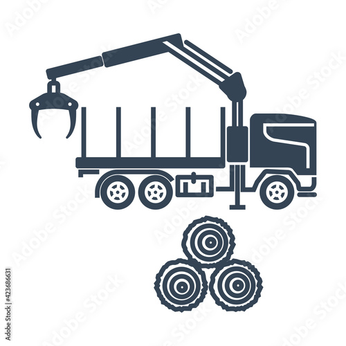 Vector black icon freight road land transport, forwarder, skidder