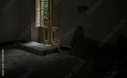 Poor people bedroom in abandoned building
