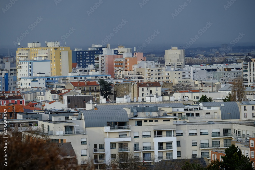 A view on the parisian suburbs from a hill of the north of Paris. 