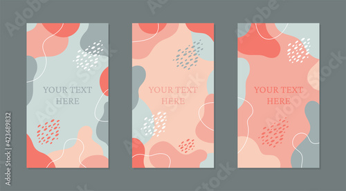 Vector set of editable banners in pink and gray colors with abstract shapes. Suitable for social media posts and stories. Template for internet advertising.