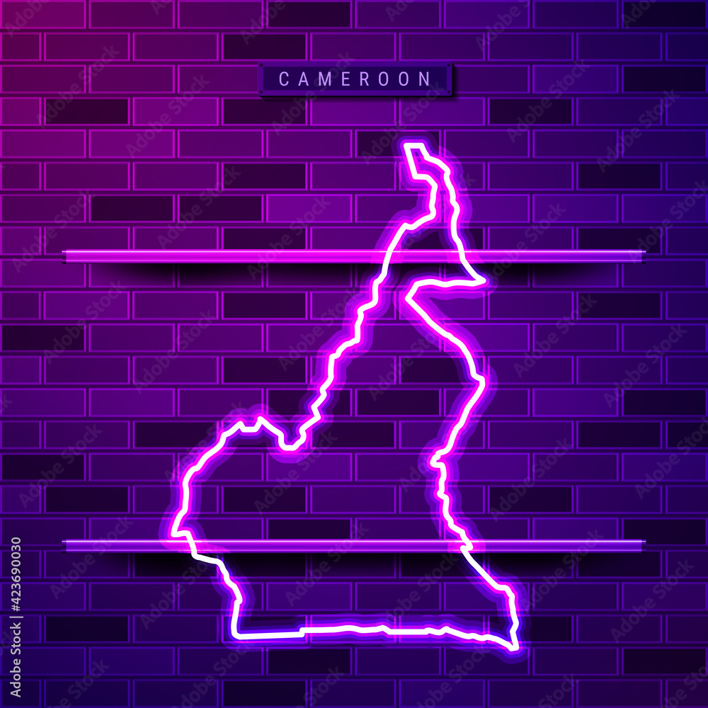 Cameroon map glowing purple neon lamp sign