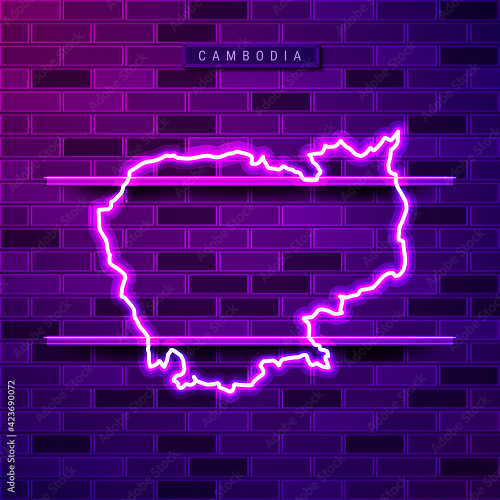 Cambodia map glowing purple neon lamp sign Cambodia map glowing purple neon lamp sign