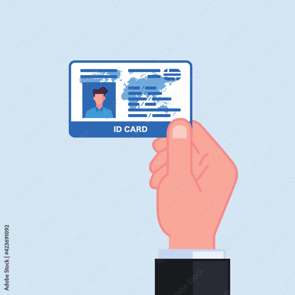 Hand holding the id card. Vector illustration flat design. Hand holding the id card. Vector illustration flat design.