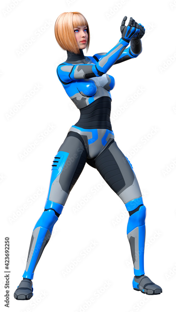 3D Rendering Female Robot on White 3D Rendering Female Robot on White
