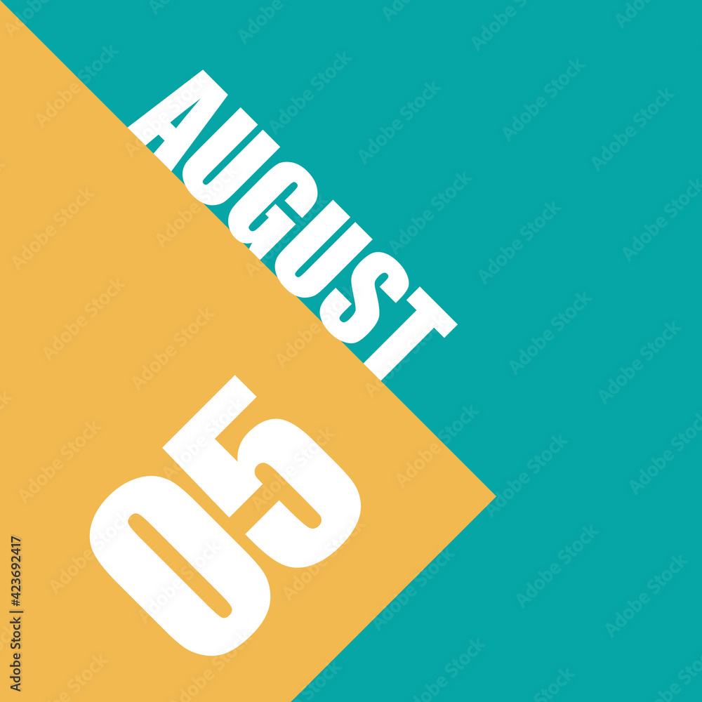 august 5th. Day 5 of month,illustration of date inscription on orange and blue background summer month, day of the year concept august 5th. Day 5 of month,illustration of date inscription on orange and blue background summer month, day of the year concept