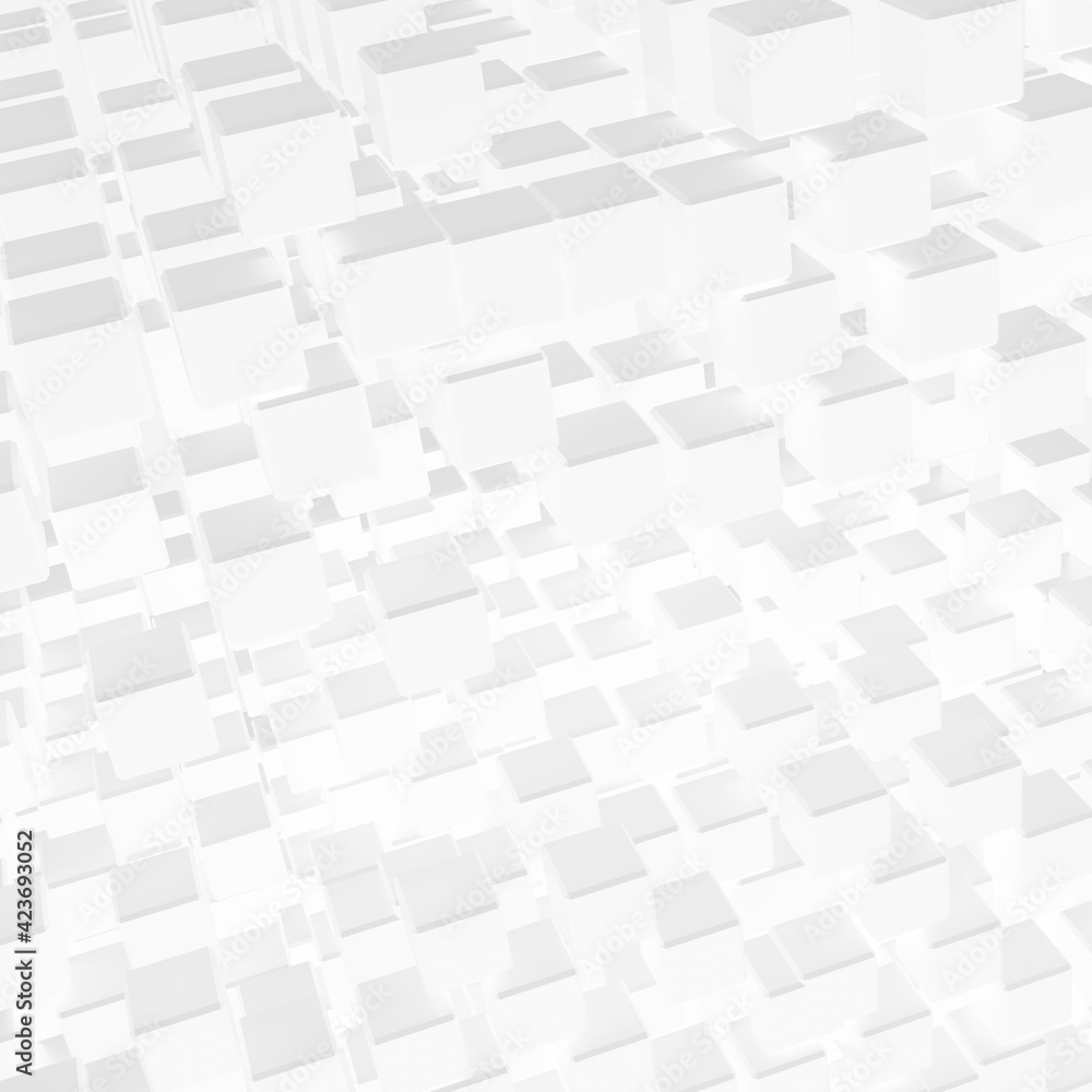 white abstract 3d cube background, 3d illustration of abstract background with thousand cube in 3d perspective view