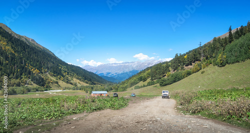 The road in the mountains. Karachay - Cherkessia, Russia, September 2019. photo